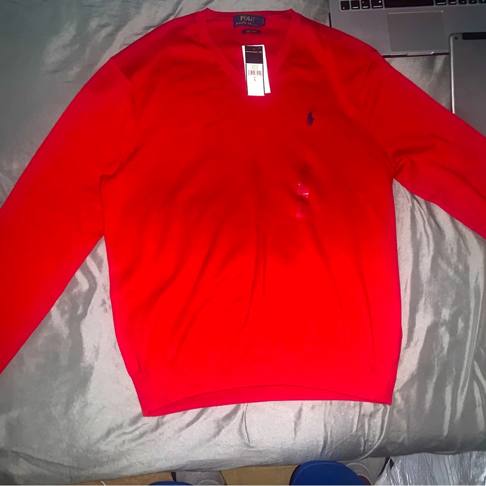 “Brand New”♥️ “Ralph Lauren” Red ♥️ Large POLO 🐎 ‘Pima Cotton’ Sweater ♥️